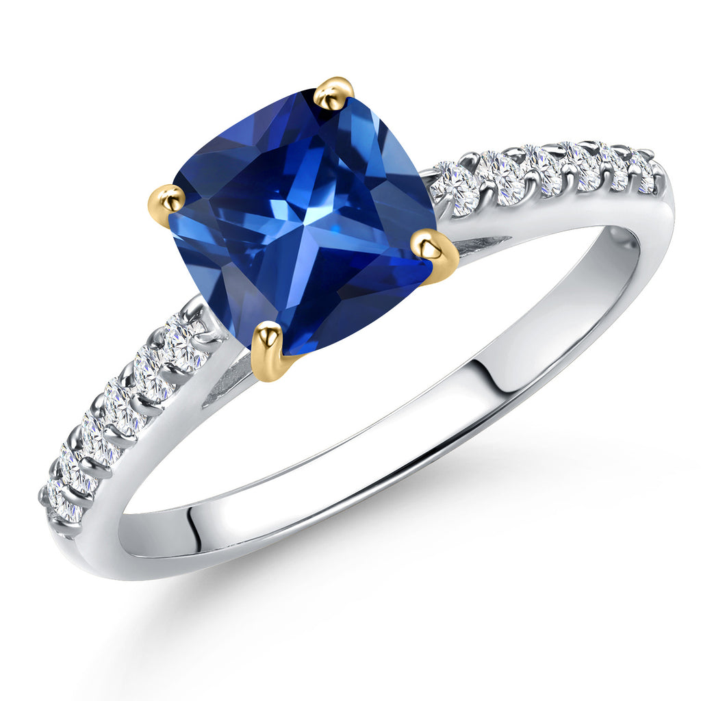 Blue Created Sapphire - September_9_Ring in 10K Two Tone Gold