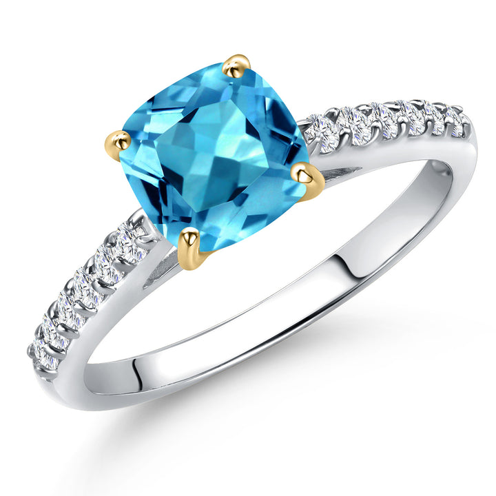 Swiss Blue Topaz - November_5_Ring in 10K Two Tone Gold
