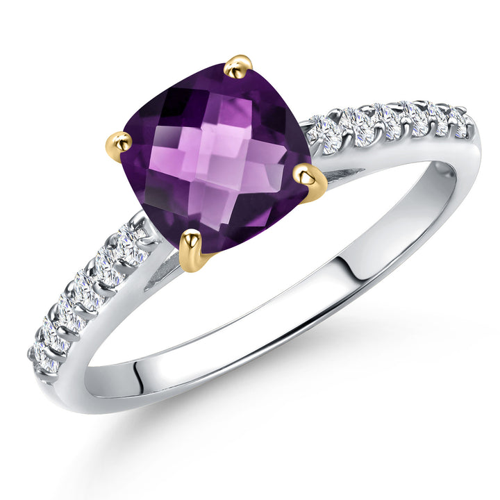 Amethyst-Checkerboard - February_7_Ring in 10K Two Tone Gold