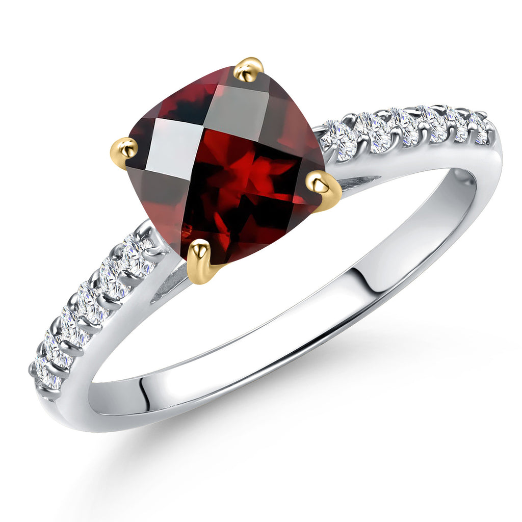Garnet-Checkerboard - January_7_Ring in 10K Two Tone Gold