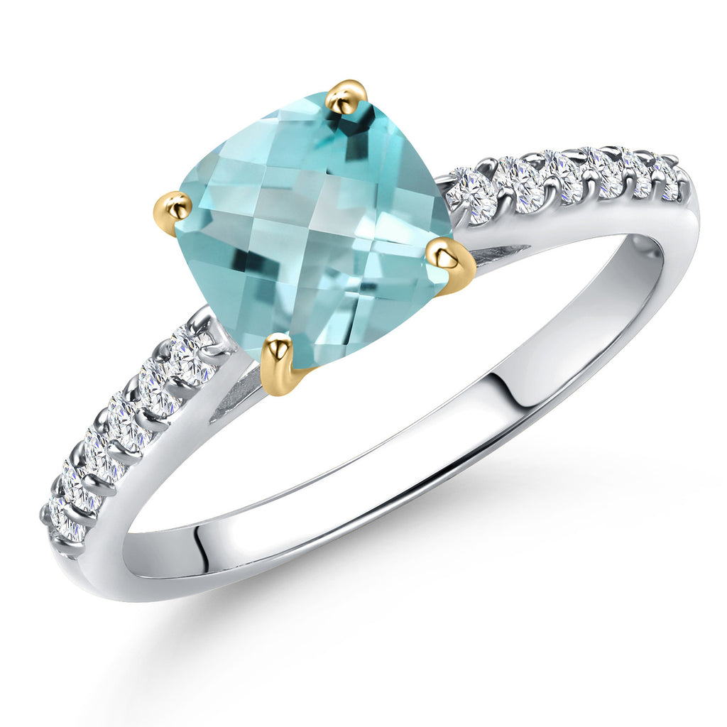 Sky Blue Topaz-Checkerboard - November_7_Ring in 10K Two Tone Gold