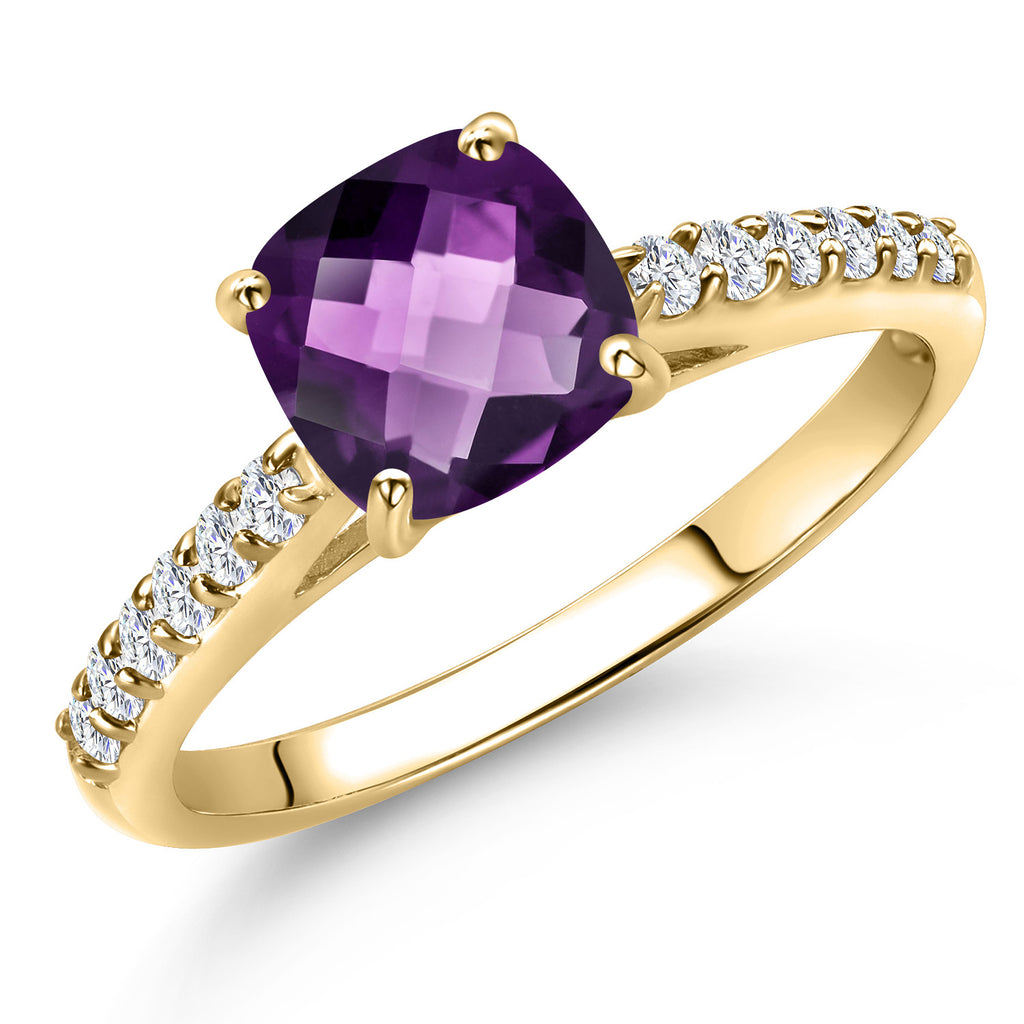 Amethyst-Checkerboard - February_8_Ring in 10K Yellow Gold