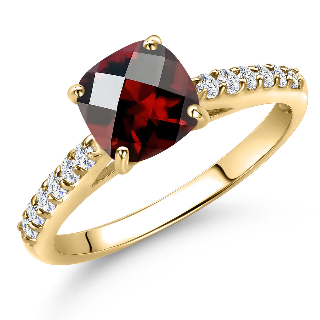 Garnet-Checkerboard - January_6_Ring in 10K Yellow Gold