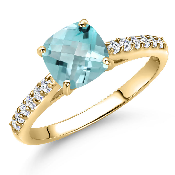 Sky Blue Topaz-Checkerboard - November_5_Ring in 10K Yellow Gold