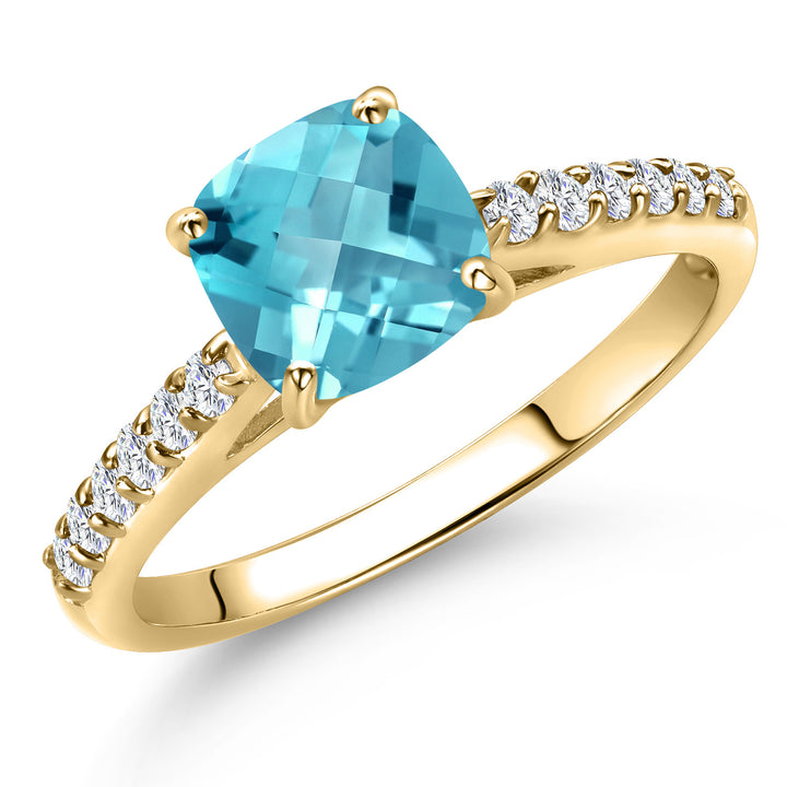 Swiss Blue Topaz-Checkerboard - November_5_Ring in 10K Yellow Gold
