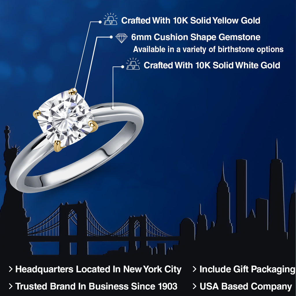 White Moissanite - April_Ring in 10K Two Tone Gold