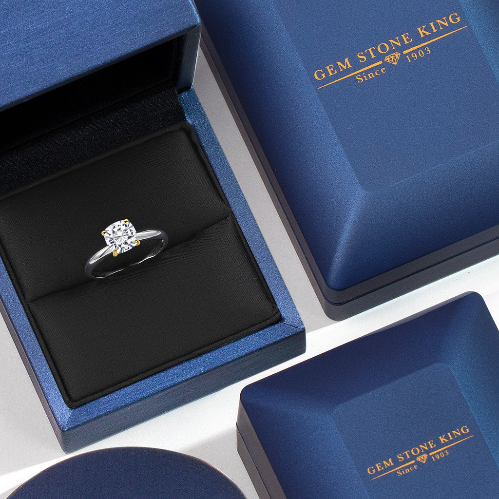 White Moissanite - April_Ring in 10K Two Tone Gold