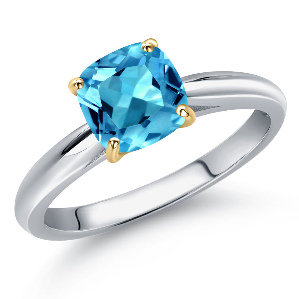 Swiss Blue Topaz - November_9_Ring in 10K Two Tone Gold