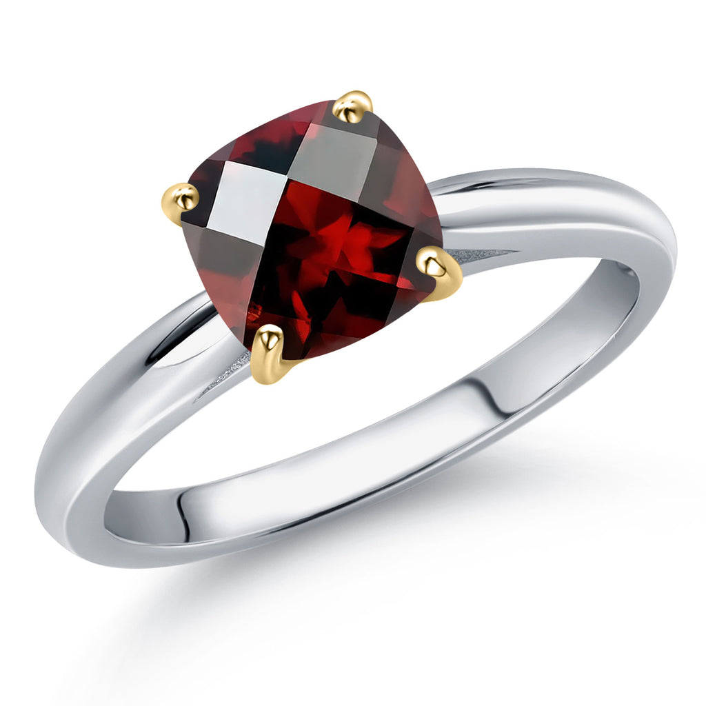 Garnet-Checkerboard - January_8_Ring in 10K Two Tone Gold