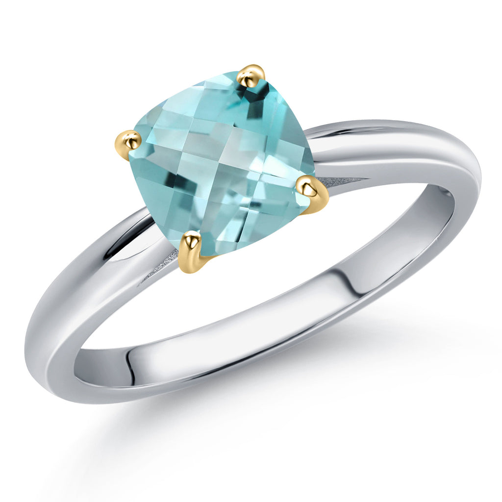 Sky Blue Topaz-Checkerboard - November_6_Ring in 10K Two Tone Gold