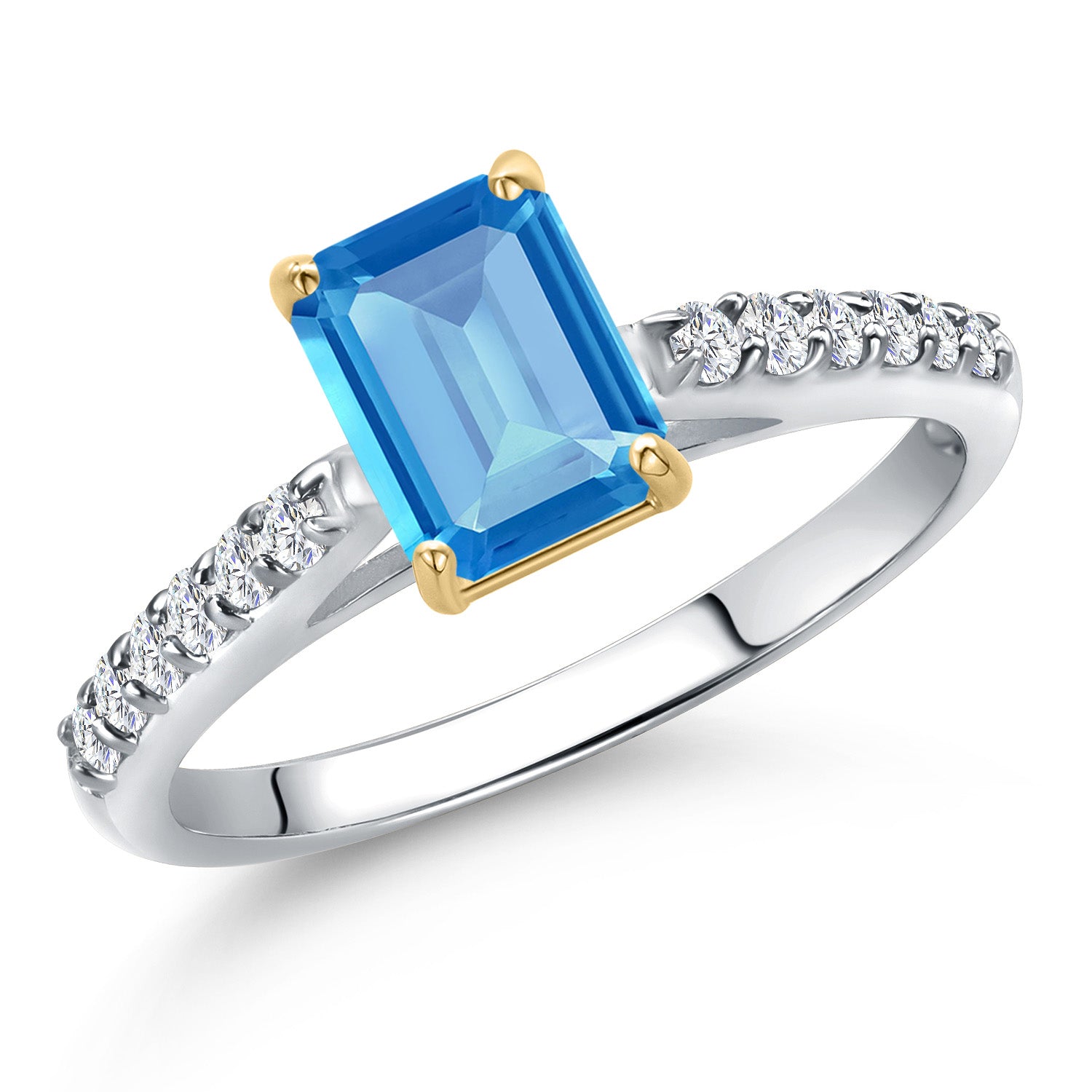 Swiss Blue Topaz - November_7_Ring in 10K Two Tone Gold