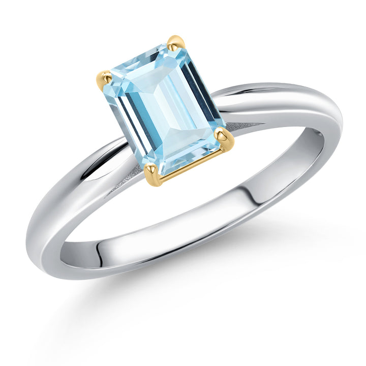Aquamarine - March_7_Ring in 925 Sterling Silver and 10K Yellow Gold