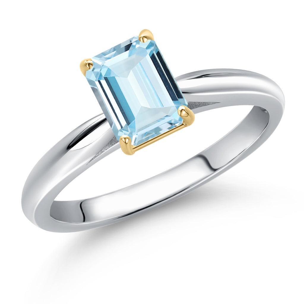 Aquamarine - March_7_Ring in 925 Sterling Silver and 10K Yellow Gold