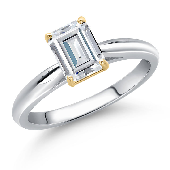 White Moissanite - April_5_Ring in 925 Sterling Silver and 10K Yellow Gold