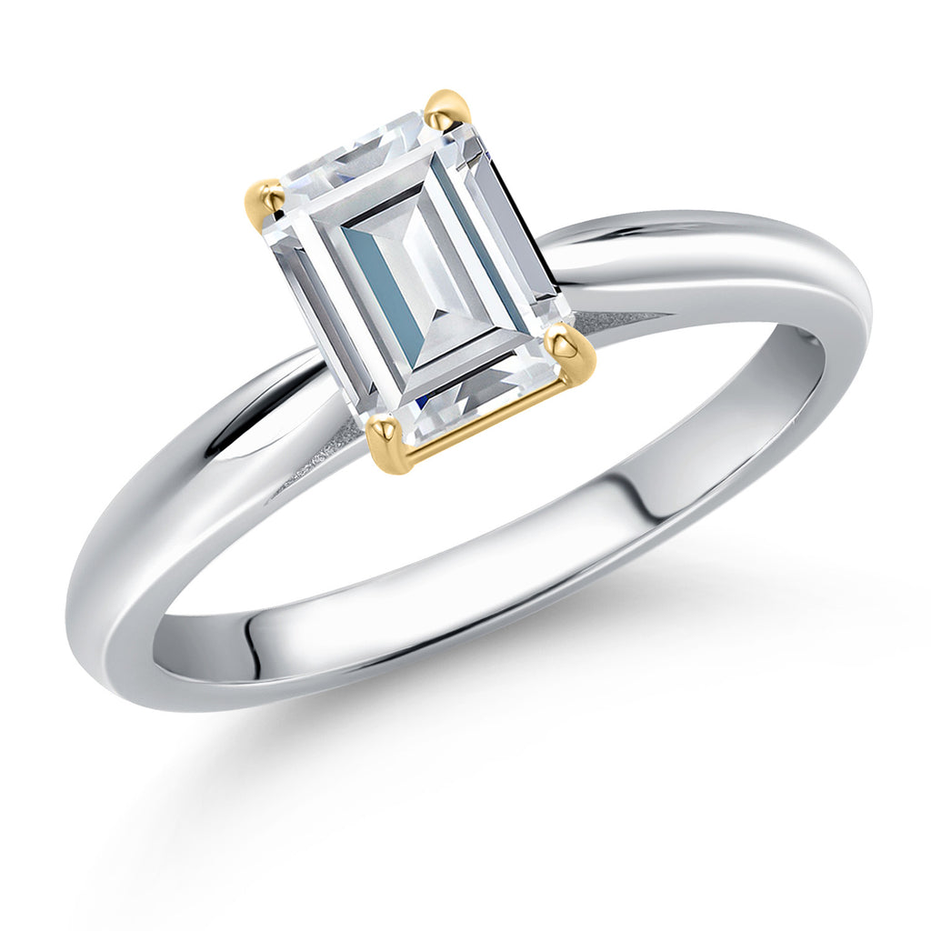 White Moissanite - April_6_Ring in 925 Sterling Silver and 10K Yellow Gold
