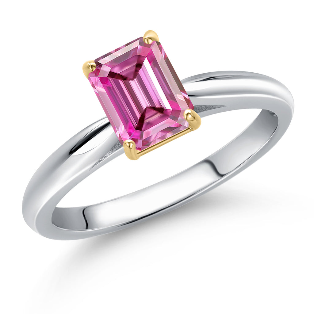 Pink Moissanite - April_8_Ring in 925 Sterling Silver and 10K Yellow Gold