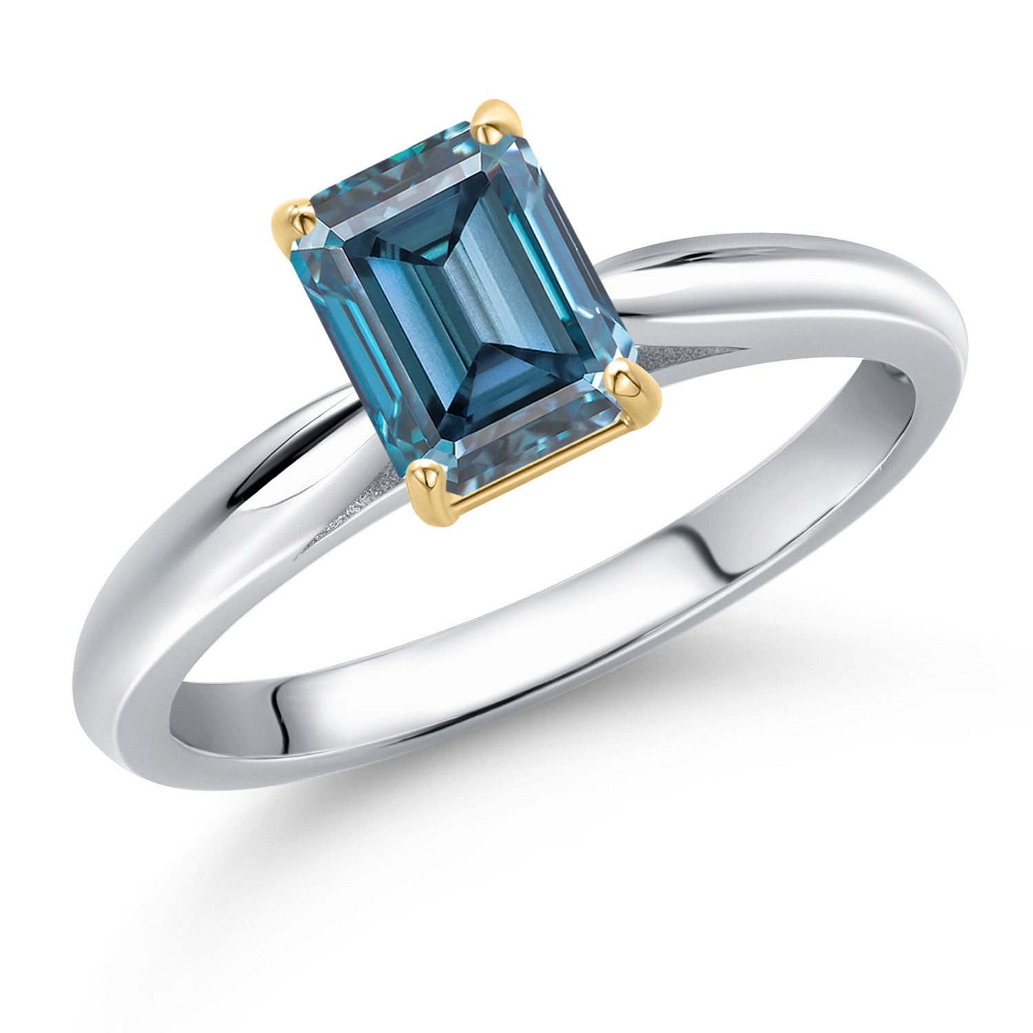 Persian Blue Moissanite - April_8_Ring in 925 Sterling Silver and 10K Yellow Gold