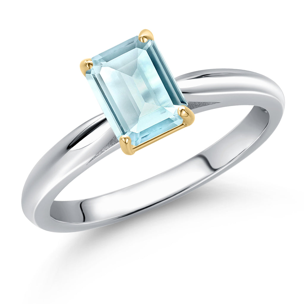 Sky Blue Topaz - November_8_Ring in 925 Sterling Silver and 10K Yellow Gold