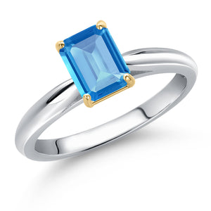 Swiss Blue Topaz - November_5_Ring in 925 Sterling Silver and 10K Yellow Gold