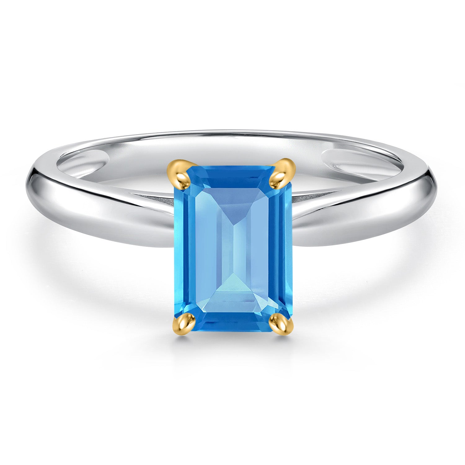 Swiss Blue Topaz - November_5_Ring in 925 Sterling Silver and 10K Yellow Gold