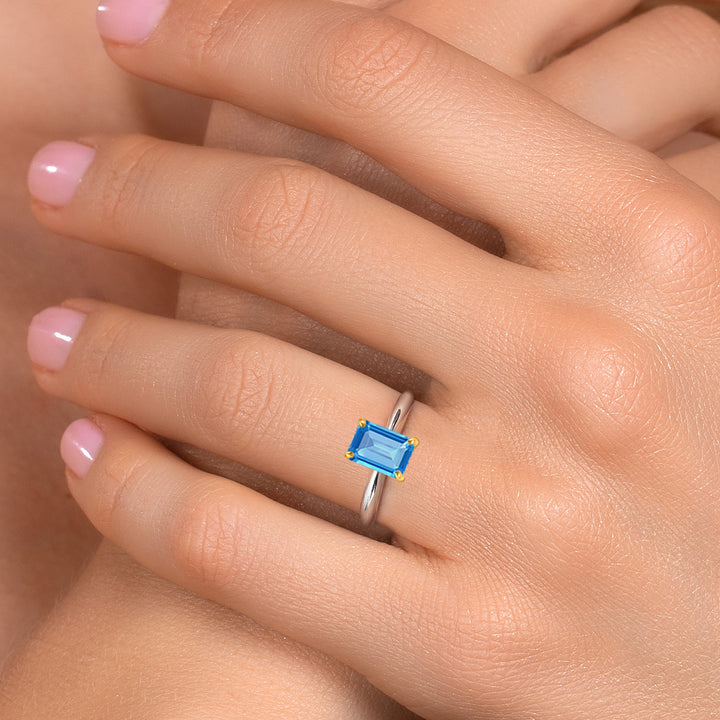 Swiss Blue Topaz - November_5_Ring in 925 Sterling Silver and 10K Yellow Gold