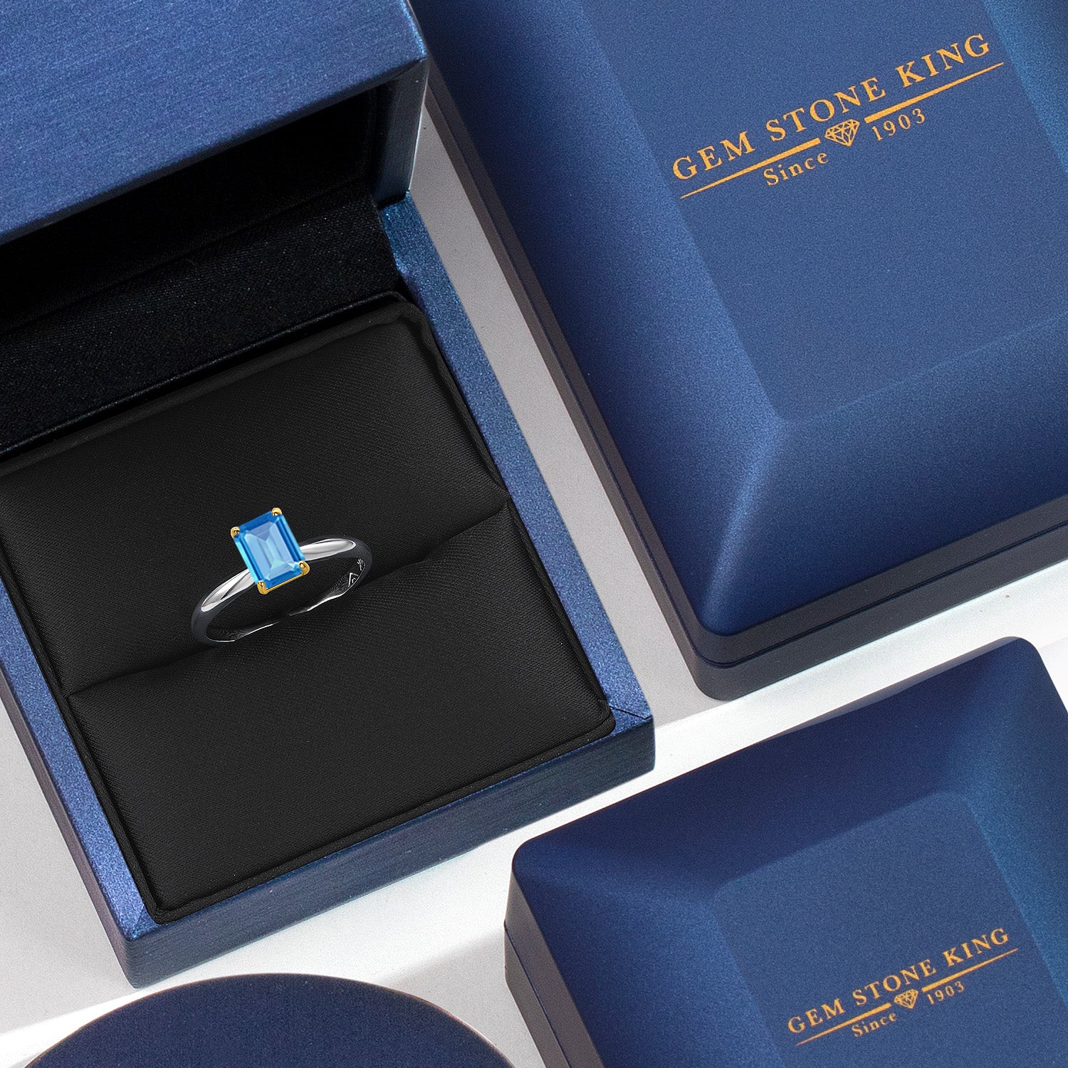 Swiss Blue Topaz - November_5_Ring in 925 Sterling Silver and 10K Yellow Gold