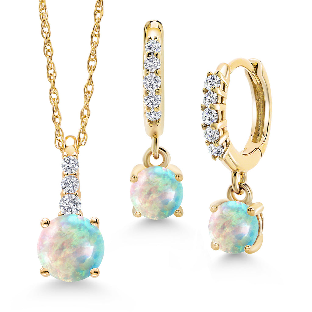 Gem Stone King 10K Yellow Gold Gemstone Birthstone and Lab Grown Diamond Pendant and Earrings Jewelry Set for Women | Round 5MM and 4MM | With 18 Inch Chain | Fine Jewelry for Her Mom Wife