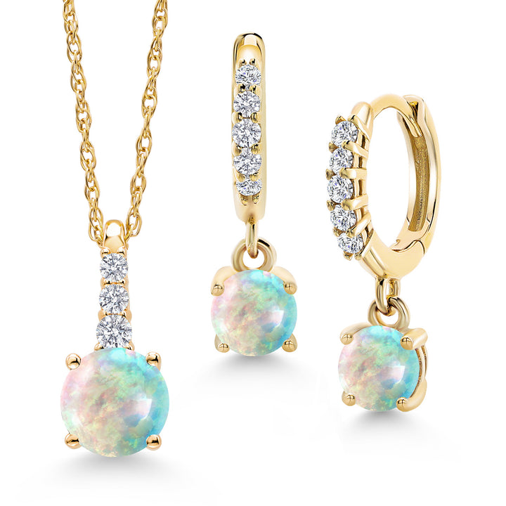 Gem Stone King 10K Yellow Gold Gemstone Birthstone and Lab Grown Diamond Pendant and Earrings Jewelry Set for Women | Round 5MM and 4MM | With 18 Inch Chain | Fine Jewelry for Her Mom Wife