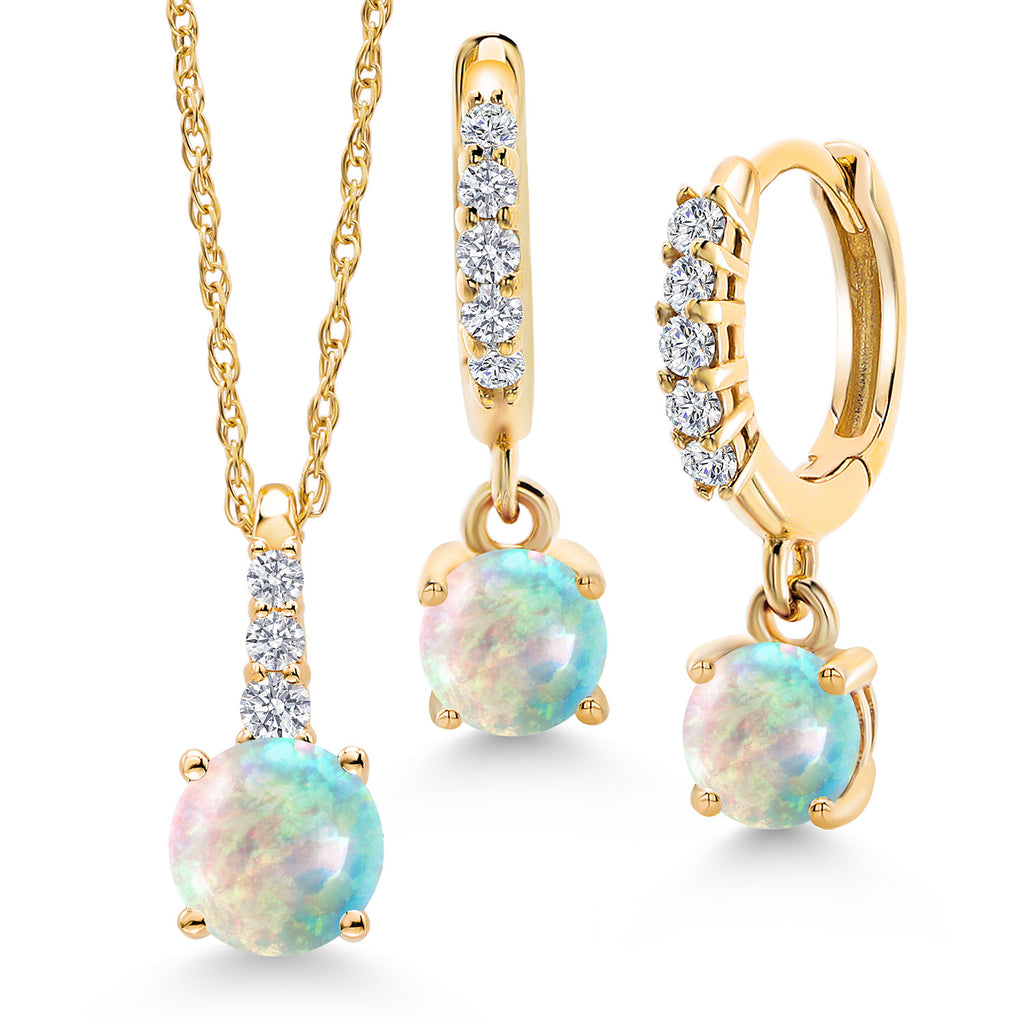 10K Yellow Gold Gemstone Birthstone and Lab Grown Diamond Pendant and Earrings Jewelry Set for Women | Round 5MM and 4MM | With 18 Inch Chain | Fine Jewelry for Her Mom Wife