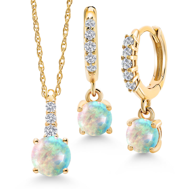 10K Yellow Gold Gemstone Birthstone and Lab Grown Diamond Pendant and Earrings Jewelry Set for Women | Round 5MM and 4MM | With 18 Inch Chain | Fine Jewelry for Her Mom Wife