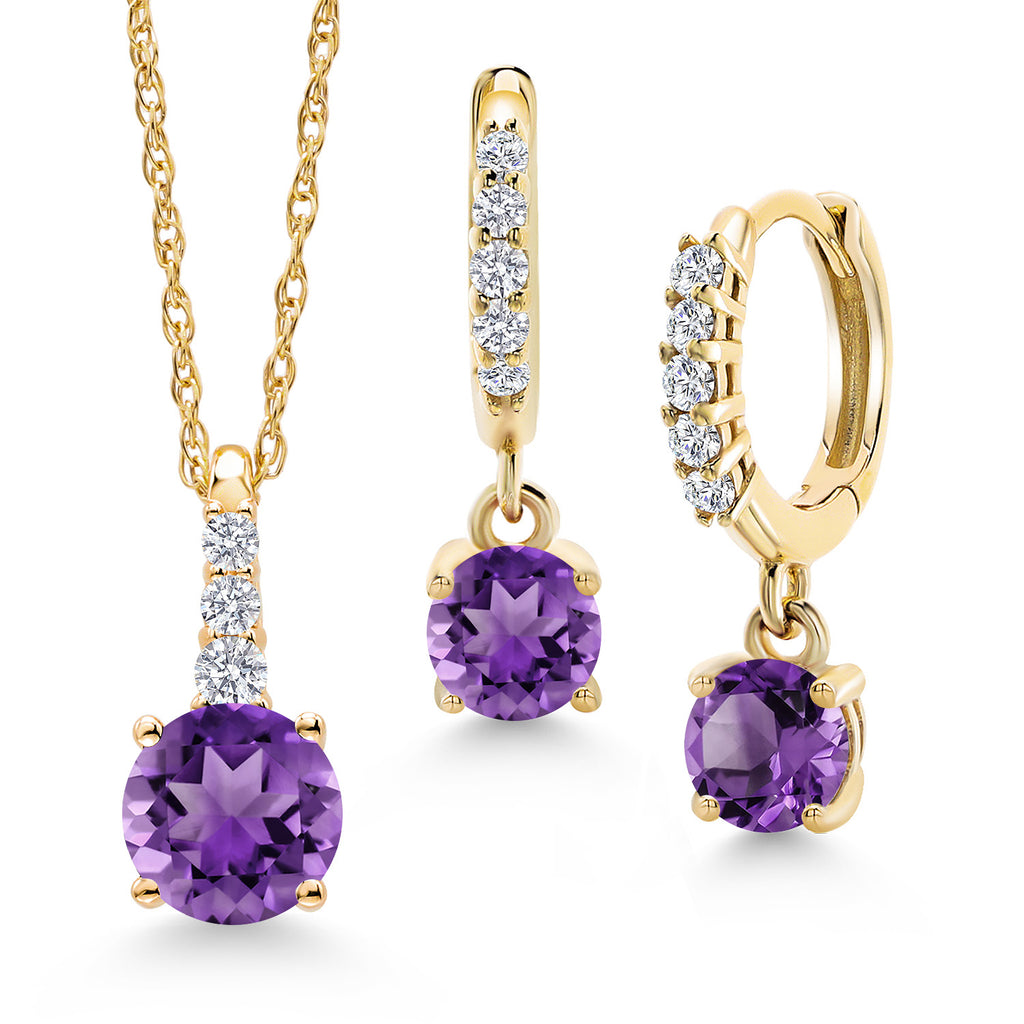 Gem Stone King 10K Yellow Gold Gemstone Birthstone and Lab Grown Diamond Pendant and Earrings Jewelry Set for Women | Round 5MM and 4MM | With 18 Inch Chain | Fine Jewelry for Her Mom Wife
