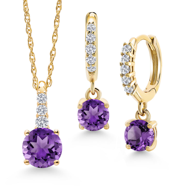 Gem Stone King 10K Yellow Gold Gemstone Birthstone and Lab Grown Diamond Pendant and Earrings Jewelry Set for Women | Round 5MM and 4MM | With 18 Inch Chain | Fine Jewelry for Her Mom Wife