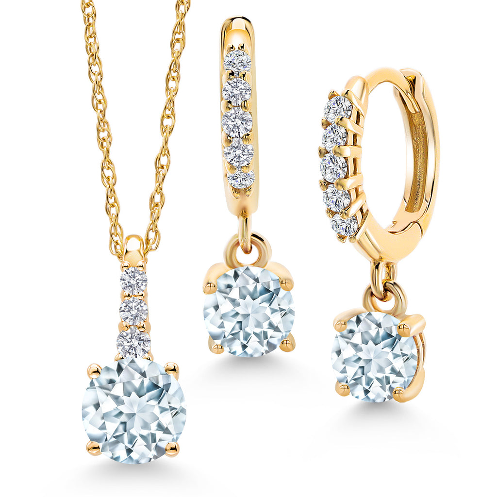 Aquamarine - March_Pendant Earrings Set in 10K Yellow Gold
