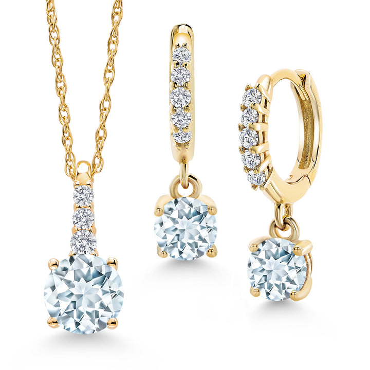 Gem Stone King 10K Yellow Gold Gemstone Birthstone and Lab Grown Diamond Pendant and Earrings Jewelry Set for Women | Round 5MM and 4MM | With 18 Inch Chain | Fine Jewelry for Her Mom Wife