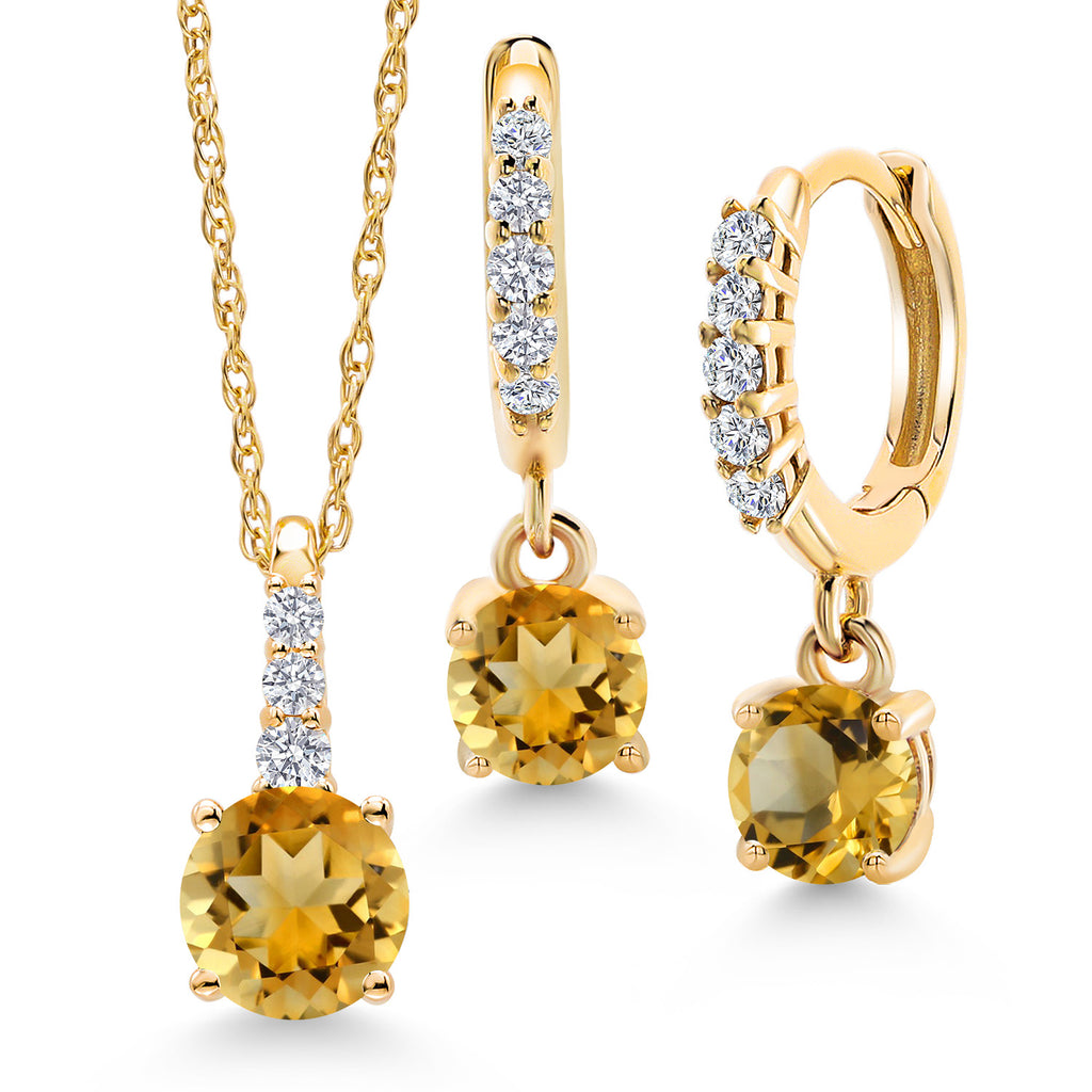Citrine - November_Pendant Earrings Set in 10K Yellow Gold