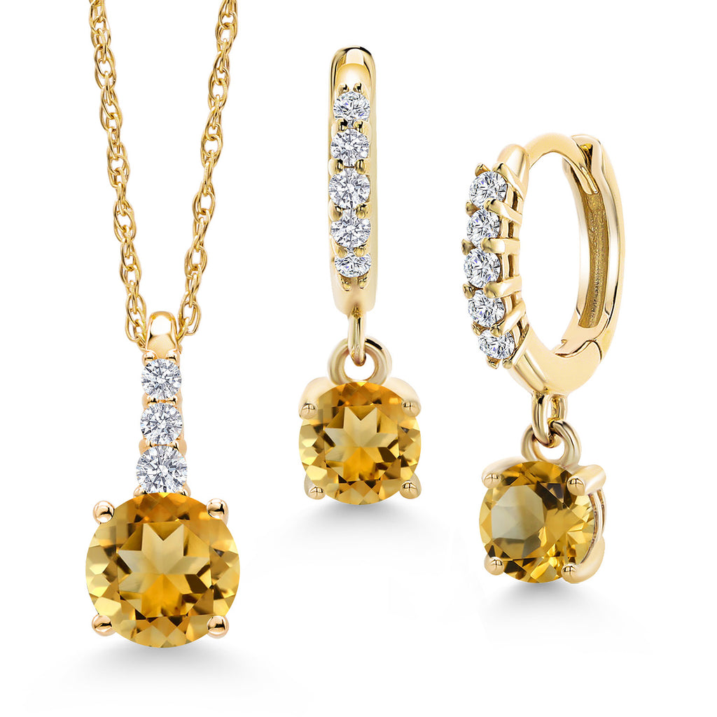 Citrine - November_Pendant Earrings Set in 10K Yellow Gold