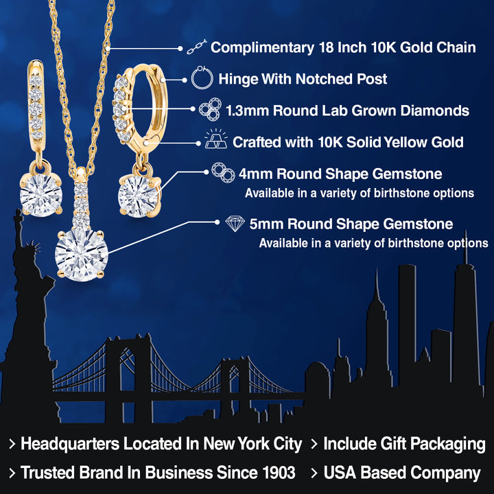 White Moissanite - April_Pendant Earrings Set in 10K Yellow Gold