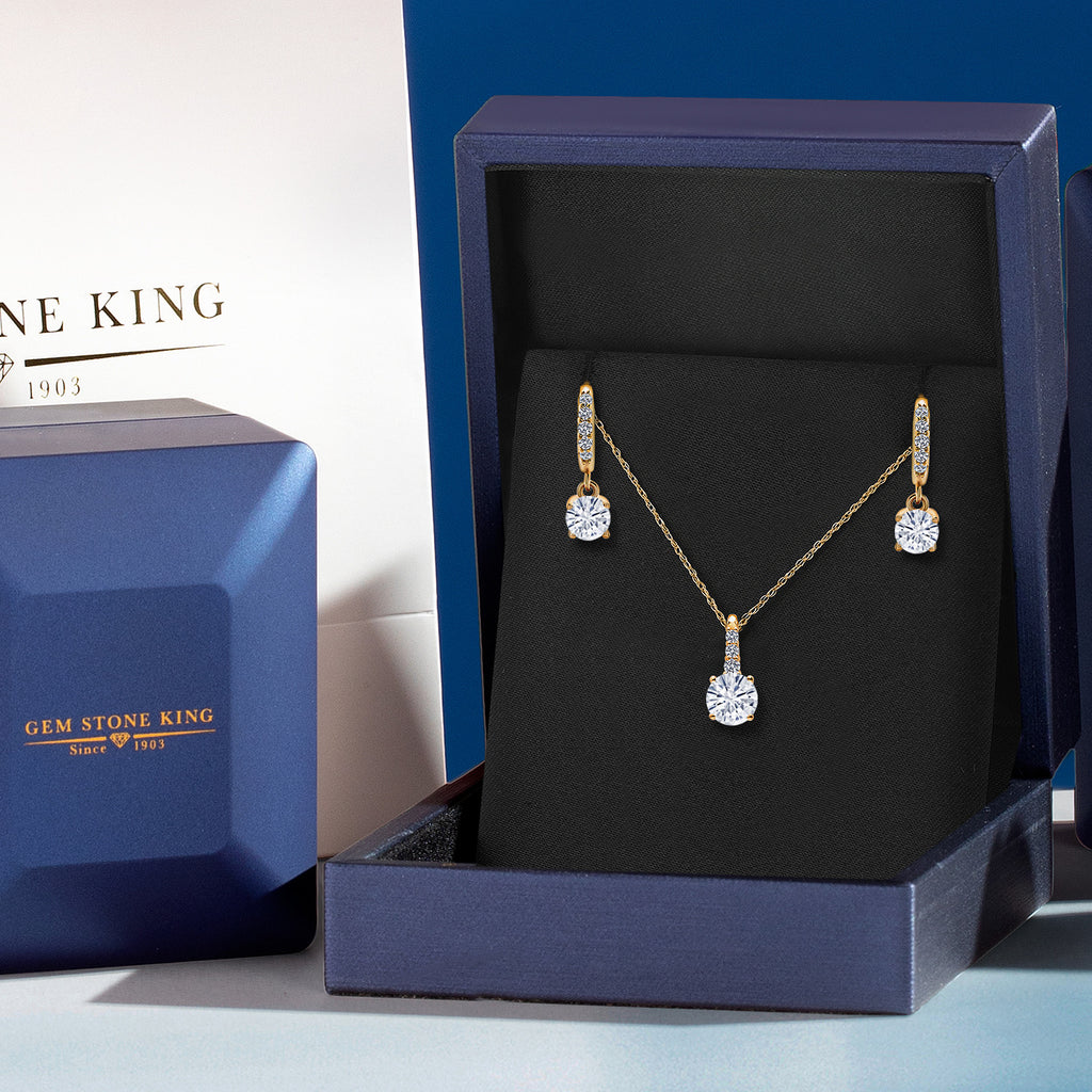 White Moissanite - April_Pendant Earrings Set in 10K Yellow Gold