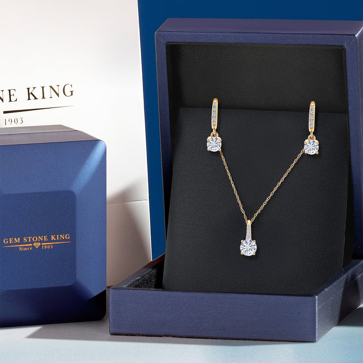 White Moissanite - April_Pendant Earrings Set in 10K Yellow Gold