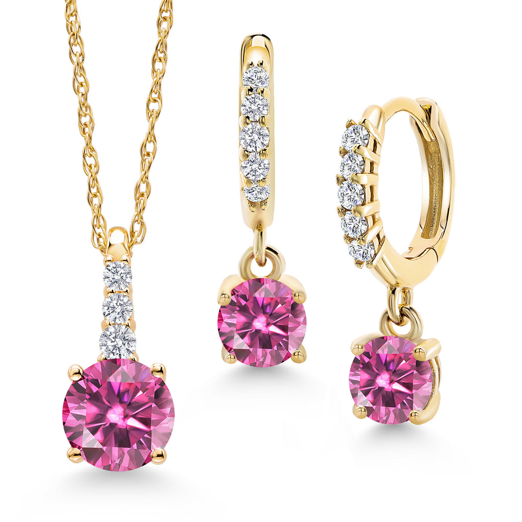 Gem Stone King 10K Yellow Gold Gemstone Birthstone and Lab Grown Diamond Pendant and Earrings Jewelry Set for Women | Round 5MM and 4MM | With 18 Inch Chain | Fine Jewelry for Her Mom Wife