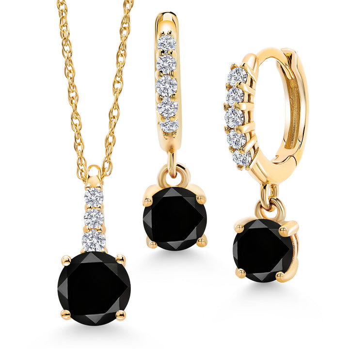 Black Diamond - April_Pendant Earrings Set in 10K Yellow Gold