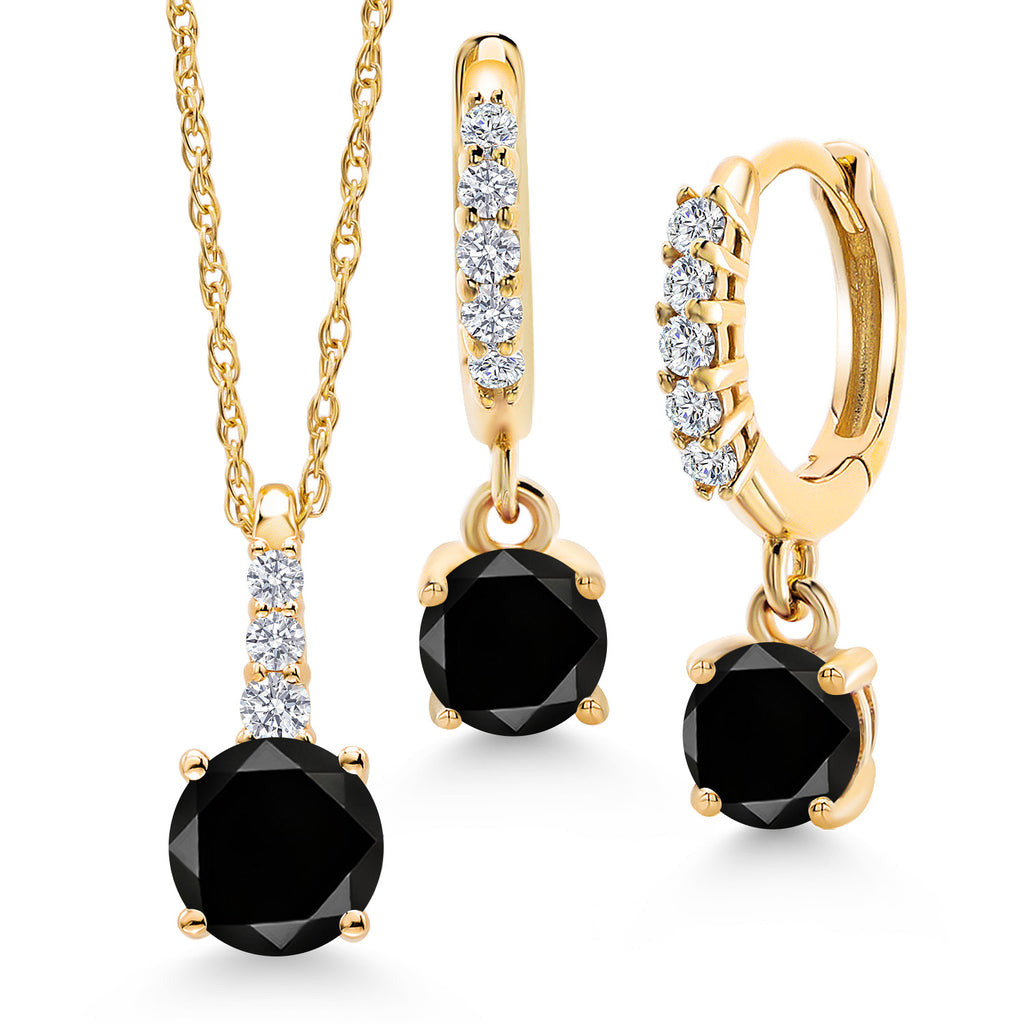 Gem Stone King 10K Yellow Gold Gemstone Birthstone and Lab Grown Diamond Pendant and Earrings Jewelry Set for Women | Round 5MM and 4MM | With 18 Inch Chain | Fine Jewelry for Her Mom Wife