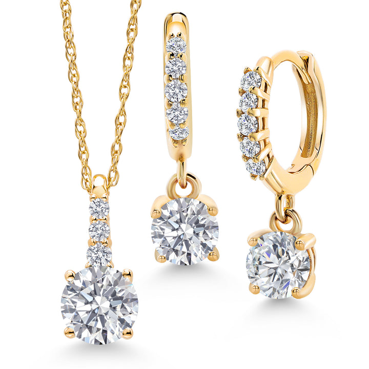 White Lab Grown Diamond - April_Pendant Earrings Set in 10K Yellow Gold