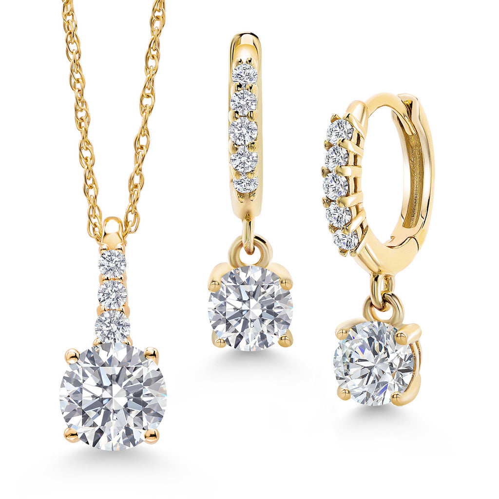 White Lab Grown Diamond - April_Pendant Earrings Set in 10K Yellow Gold