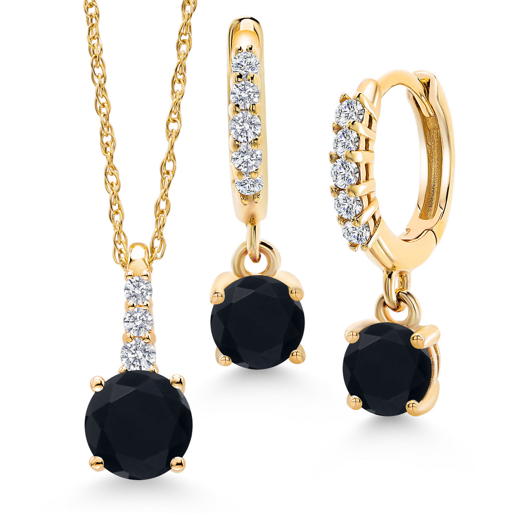 Onyx - December_Pendant Earrings Set in 10K Yellow Gold