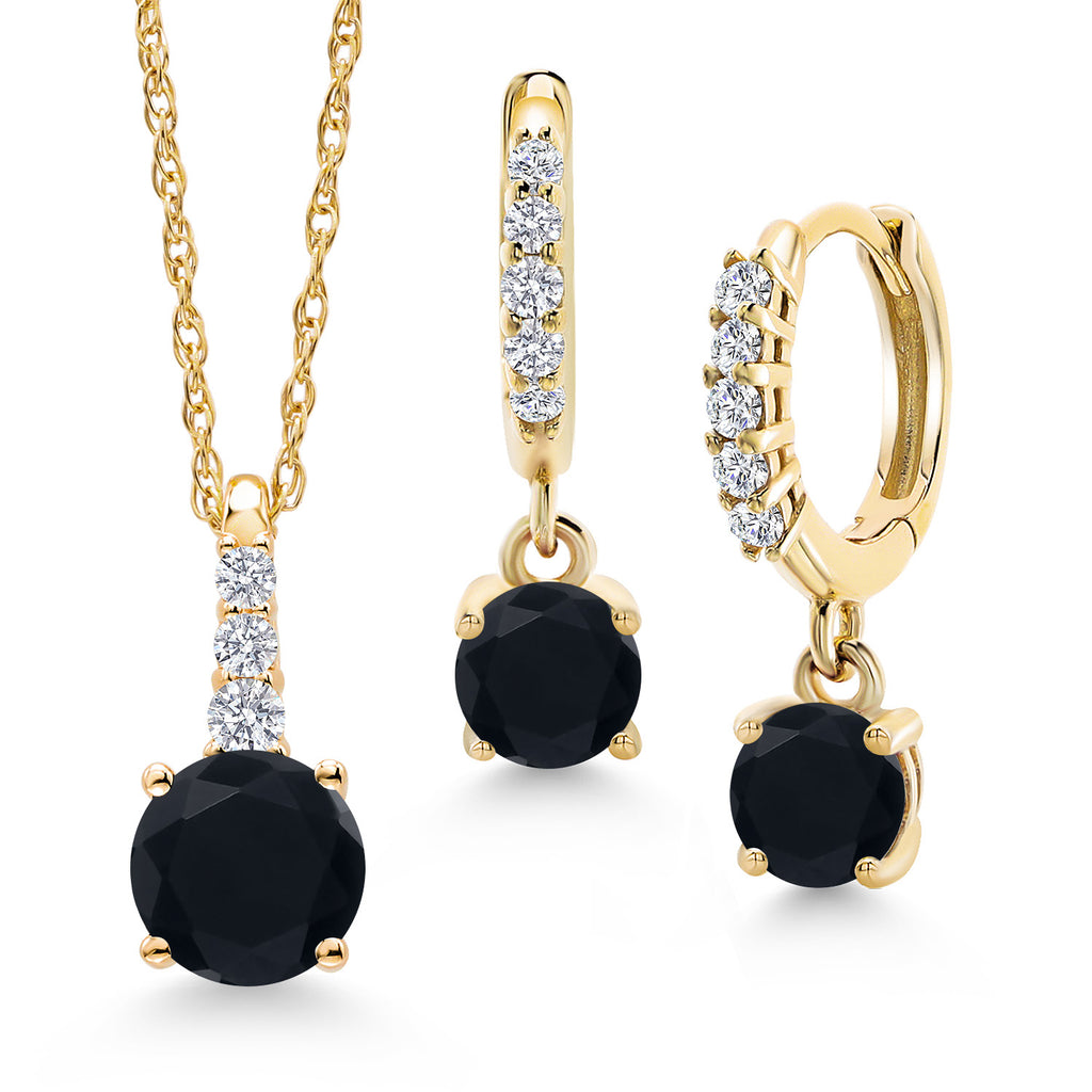 Onyx - December_Pendant Earrings Set in 10K Yellow Gold