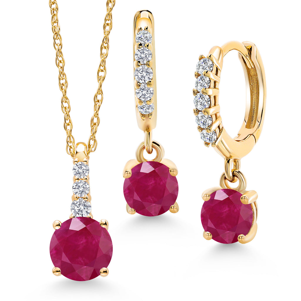 Ruby - July_Pendant Earrings Set in 10K Yellow Gold