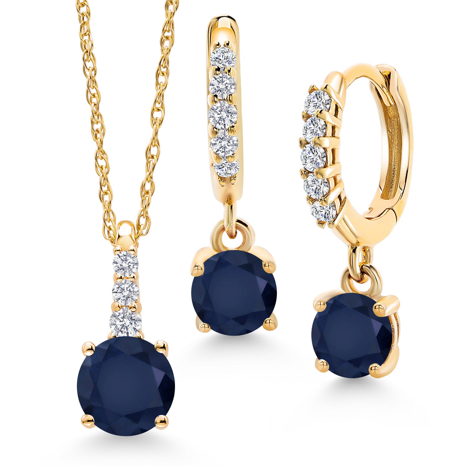 Blue Sapphire - September_Pendant Earrings Set in 10K Yellow Gold