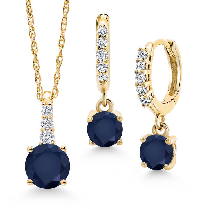 Gem Stone King 10K Yellow Gold Gemstone Birthstone and Lab Grown Diamond Pendant and Earrings Jewelry Set for Women | Round 5MM and 4MM | With 18 Inch Chain | Fine Jewelry for Her Mom Wife