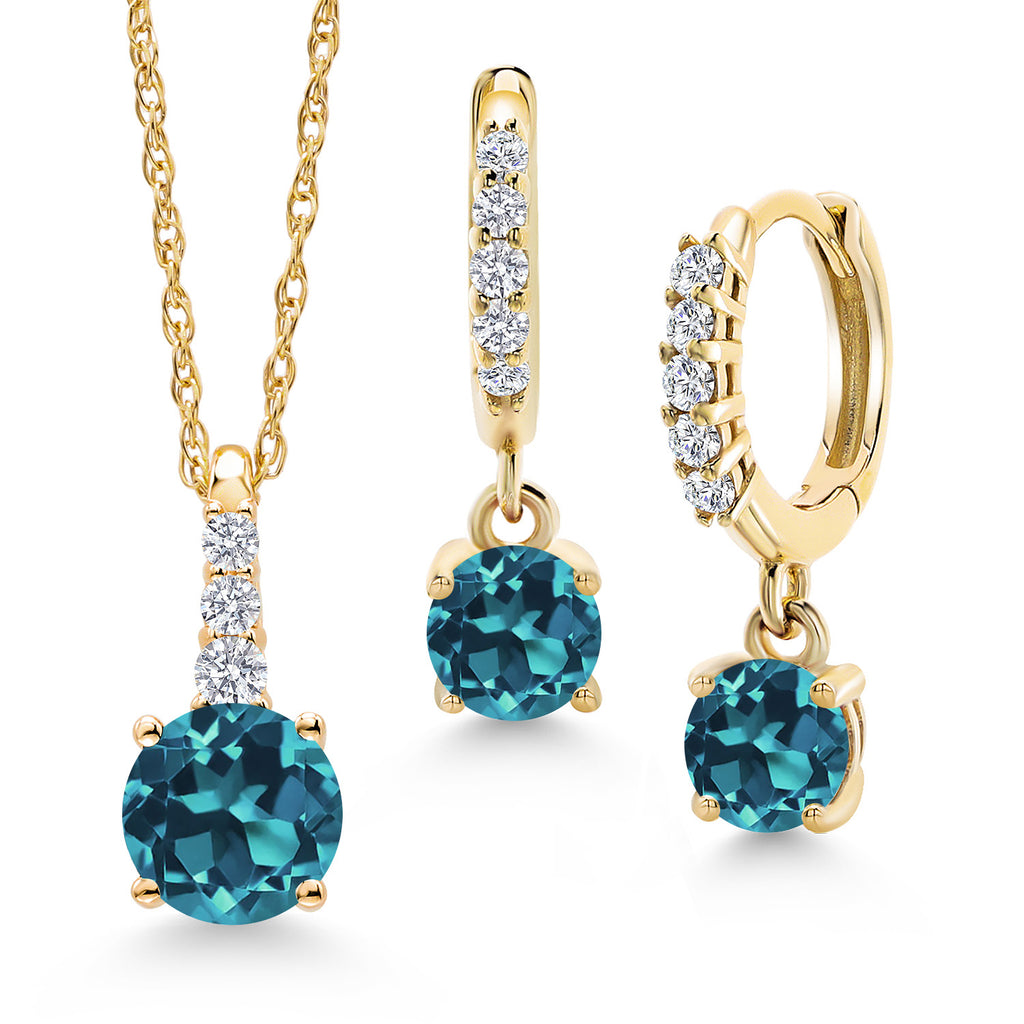 London Blue Topaz - November_Pendant Earrings Set in 10K Yellow Gold